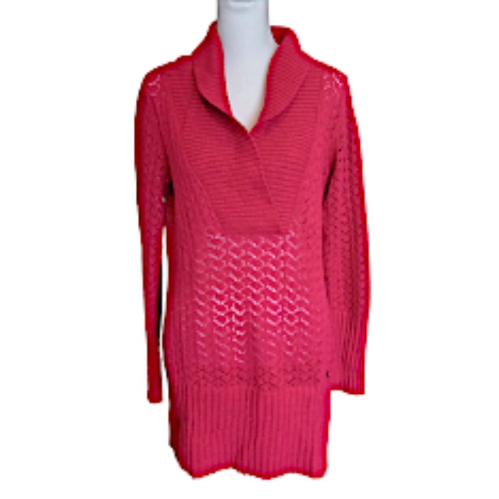 DKNY Jeans cranberry lacy tunic pullover sweater cotton blend size L - Picture 7 of 7